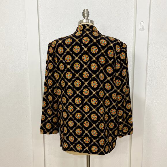 SK & Company Women's Blazer Size 10 Black & Gold Chain Pattern Holiday Career - Picture 4 of 9